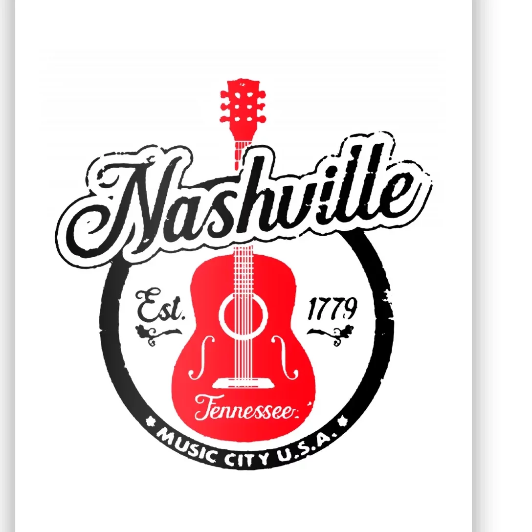 Nashville Music City Tennessee Cool Gift Country Music City Guitar Poster