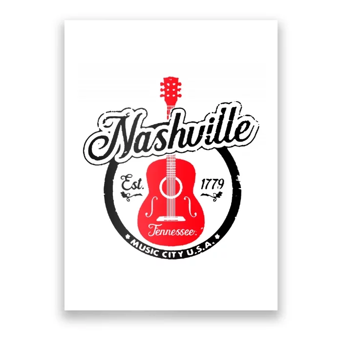 Nashville Music City Tennessee Cool Gift Country Music City Guitar Poster