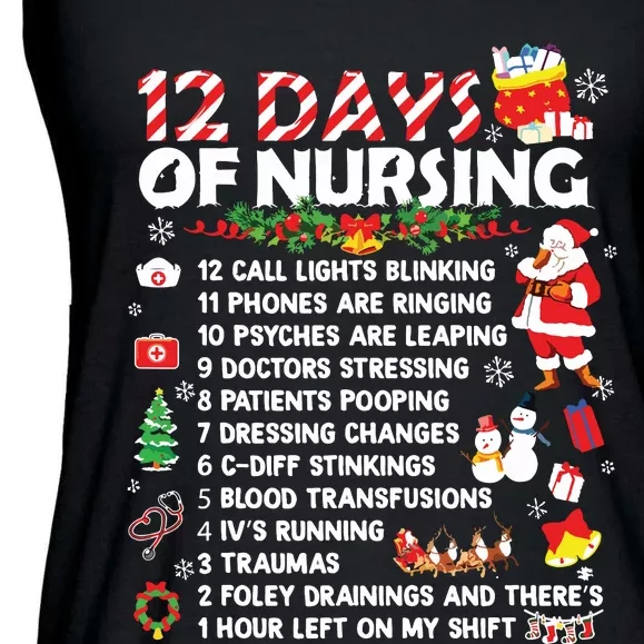 Nurses Merry Christmas Funny 12 Days Of Nursing Xmas Women Ladies Essential Flowy Tank