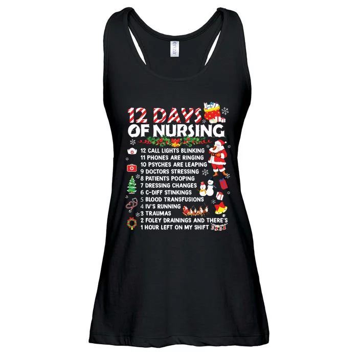 Nurses Merry Christmas Funny 12 Days Of Nursing Xmas Women Ladies Essential Flowy Tank