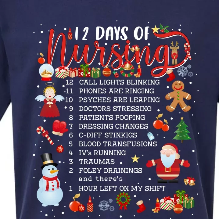 Nurses Merry Christmas Nurse Funny 12 Days Of Nursing Xmas Long Sleeve Sueded Cloud Jersey T-Shirt