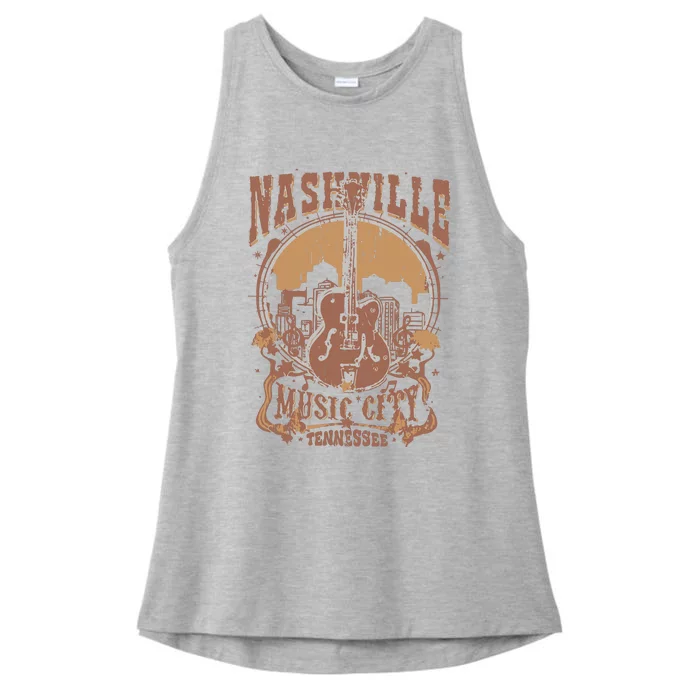 Nashville Music City Tennessee Guitar Ladies Tri-Blend Wicking Tank