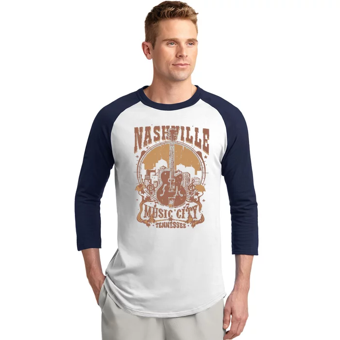 Nashville Music City Tennessee Guitar Baseball Sleeve Shirt