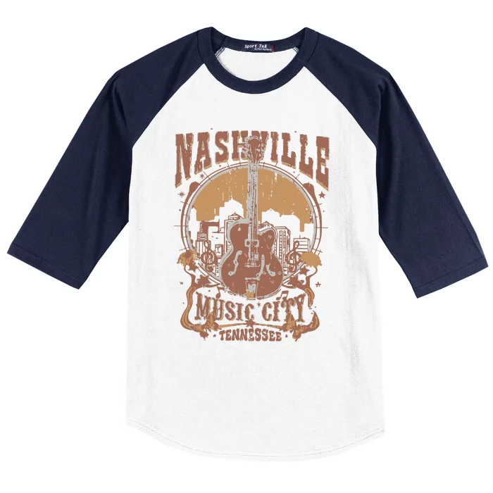 Nashville Music City Tennessee Guitar Baseball Sleeve Shirt