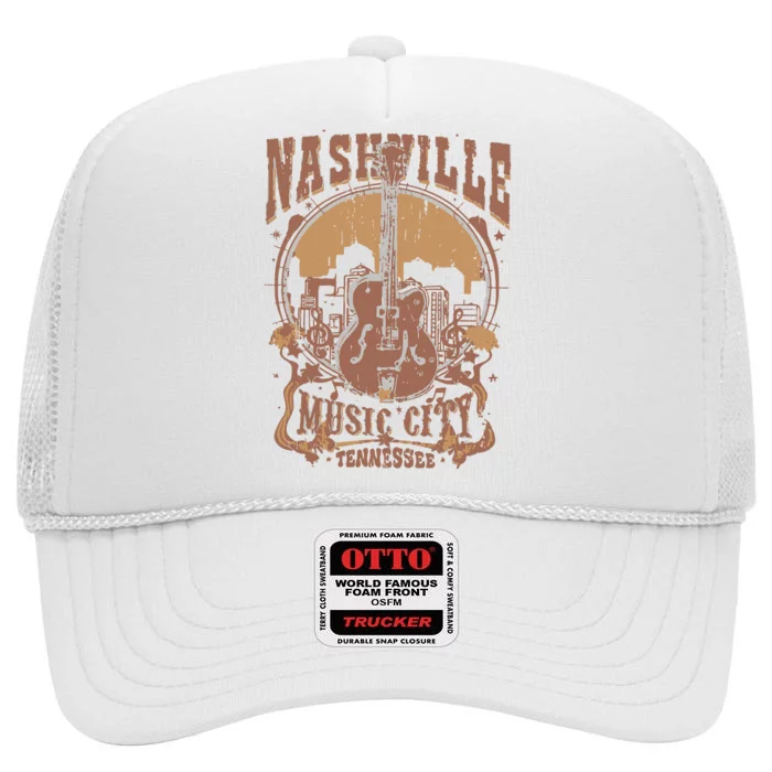 Nashville Music City Tennessee Guitar High Crown Mesh Trucker Hat