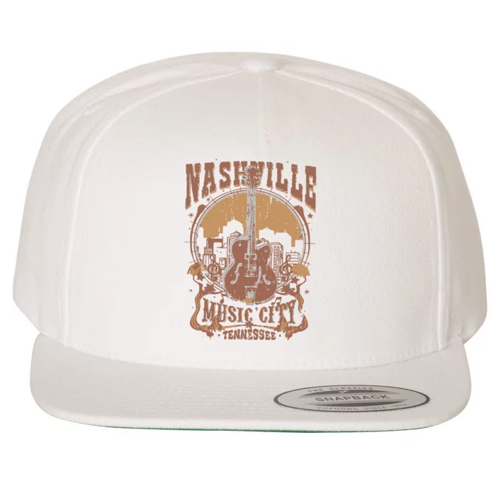 Nashville Music City Tennessee Guitar Wool Snapback Cap