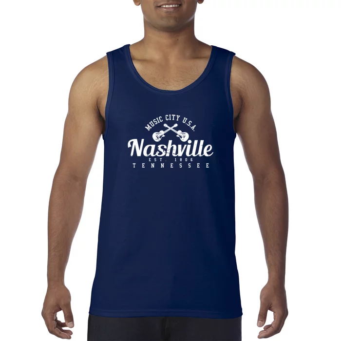 Nashville Music City Tennessee Country Music City Guitar Tank Top