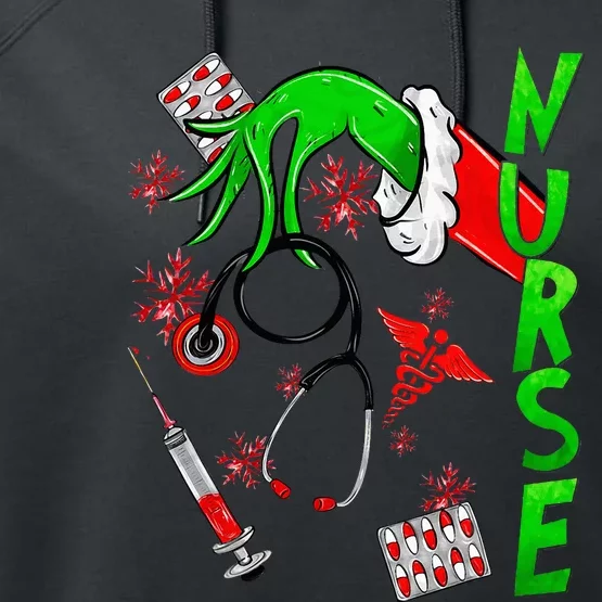 Nurse Merry Christmas Stethoscope Nurses Xmas Pajamas Performance Fleece Hoodie