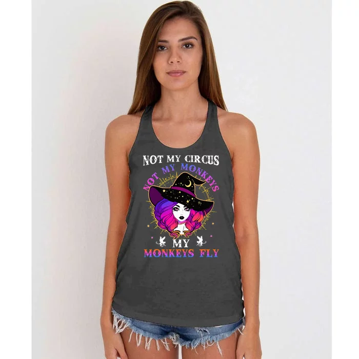 Not My Circus Not My Monkeys My Monkeys Fly Witch Halloween Women's Knotted Racerback Tank