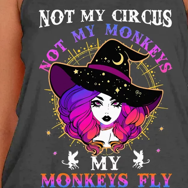 Not My Circus Not My Monkeys My Monkeys Fly Witch Halloween Women's Knotted Racerback Tank