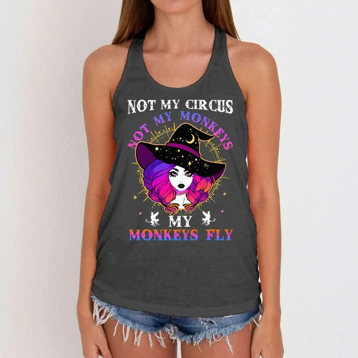 Not My Circus Not My Monkeys My Monkeys Fly Witch Halloween Women's Knotted Racerback Tank