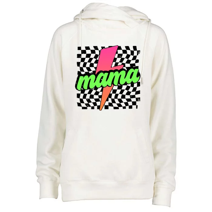 Neon Mama Checkered Mom Lightning Bolt Womens Funnel Neck Pullover Hood