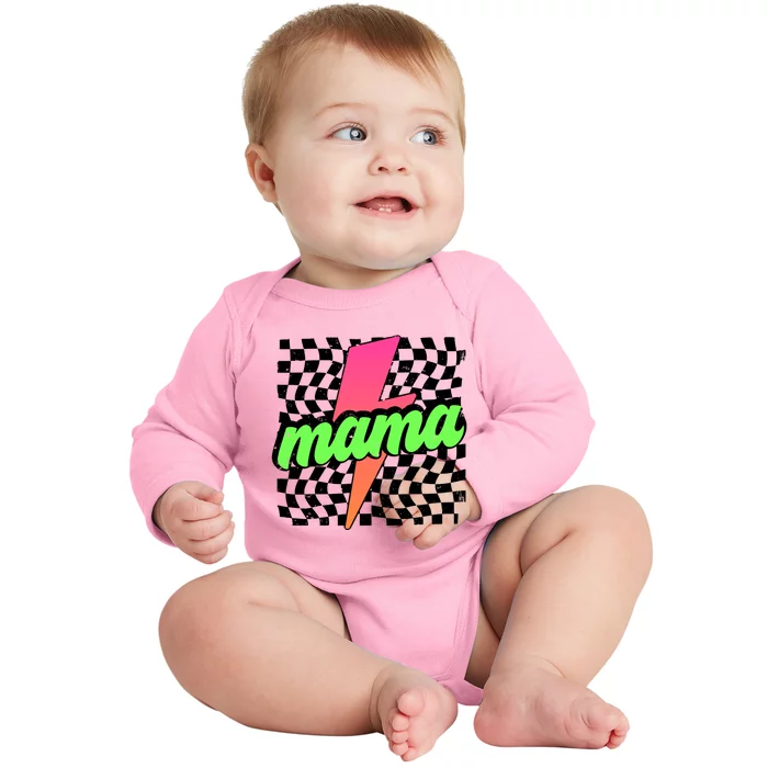 Neon Mama Checkered Mom Lightning Bolt Baby Long Sleeve Bodysuit