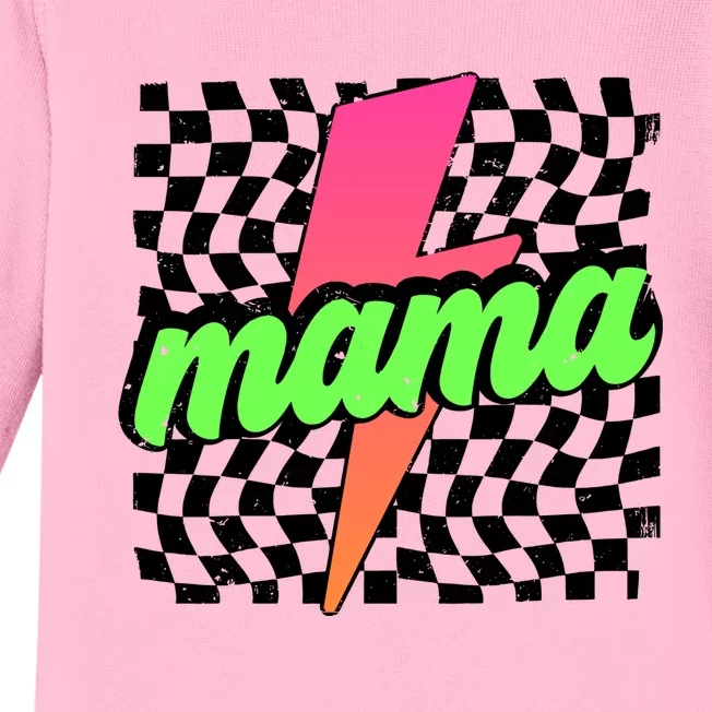 Neon Mama Checkered Mom Lightning Bolt Baby Long Sleeve Bodysuit