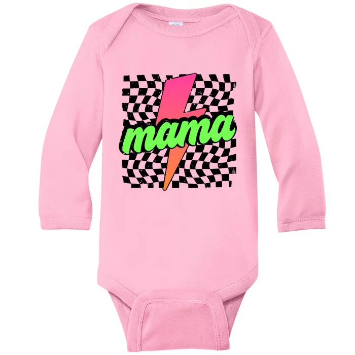 Neon Mama Checkered Mom Lightning Bolt Baby Long Sleeve Bodysuit