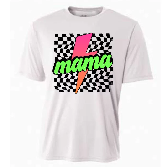 Neon Mama Checkered Mom Lightning Bolt Cooling Performance Crew T-Shirt