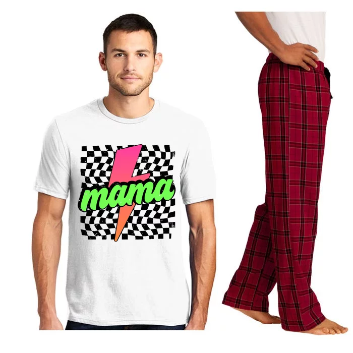 Neon Mama Checkered Mom Lightning Bolt Pajama Set