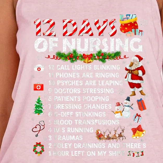 Nurses Merry Christmas Funny 12 Days Of Nursing Xmas Women's Knotted Racerback Tank