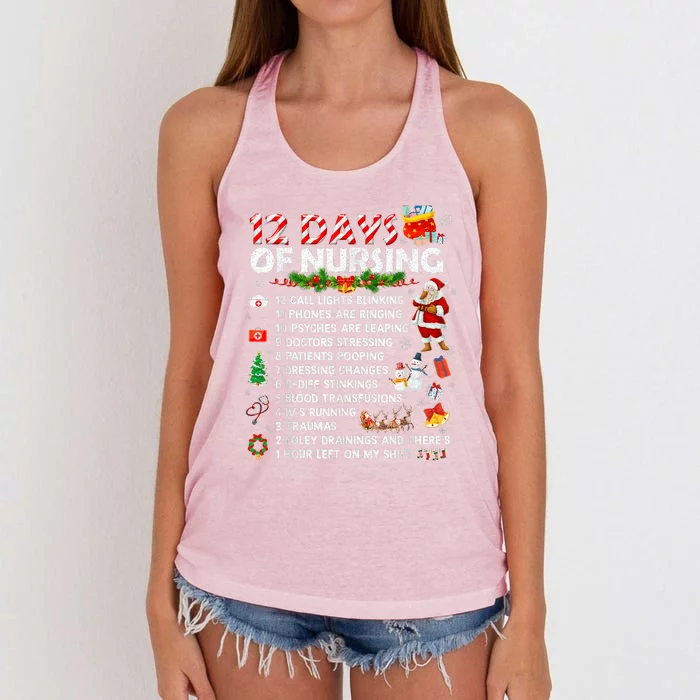 Nurses Merry Christmas Funny 12 Days Of Nursing Xmas Women's Knotted Racerback Tank