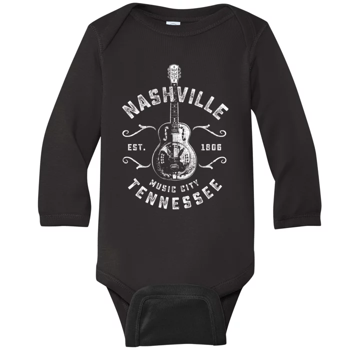 Nashville Music City Usa Gift Funny Vintage Gift Baby Long Sleeve Bodysuit