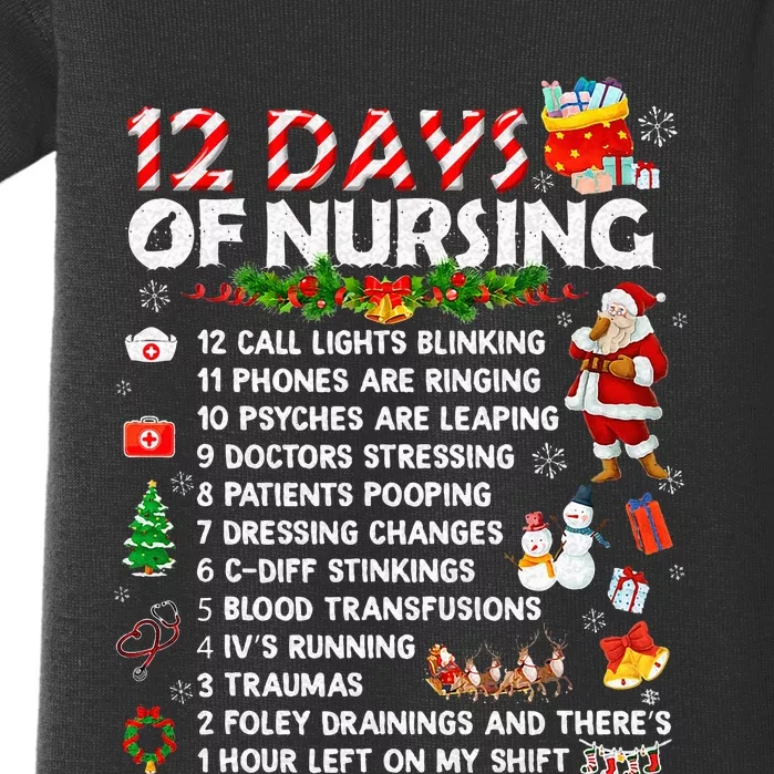 Nurses Merry Christmas Funny 12 Days of Nursing Xmas Baby Bodysuit