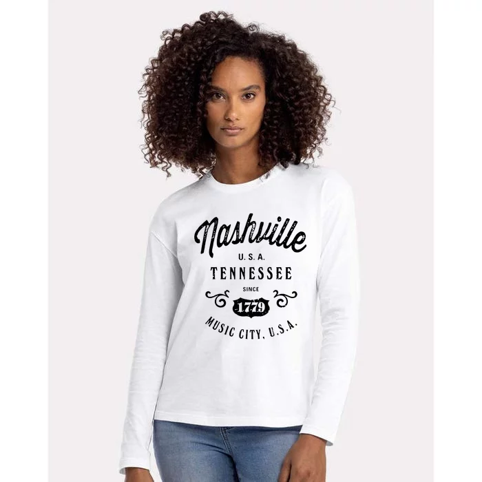 Nashville Music City Tennessee Cool Gift Country Music City Guitar Womens Cotton Relaxed Long Sleeve T-Shirt