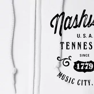 Nashville Music City Tennessee Cool Gift Country Music City Guitar Full Zip Hoodie