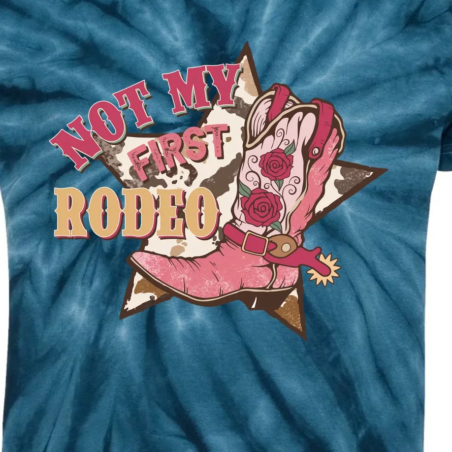 Not My First Rodeo Cowgirl Boots Pink Kids Tie-Dye T-Shirt