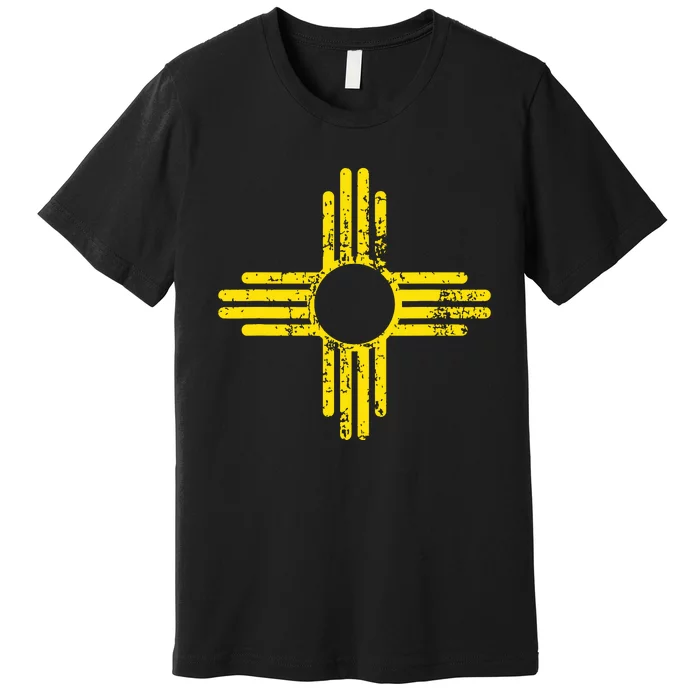 New Mexico Flag Distressed Yellow Zia Sun Alone Premium T-Shirt