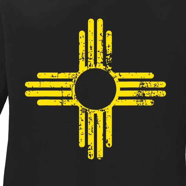 New Mexico Flag Distressed Yellow Zia Sun Alone Ladies Long Sleeve Shirt