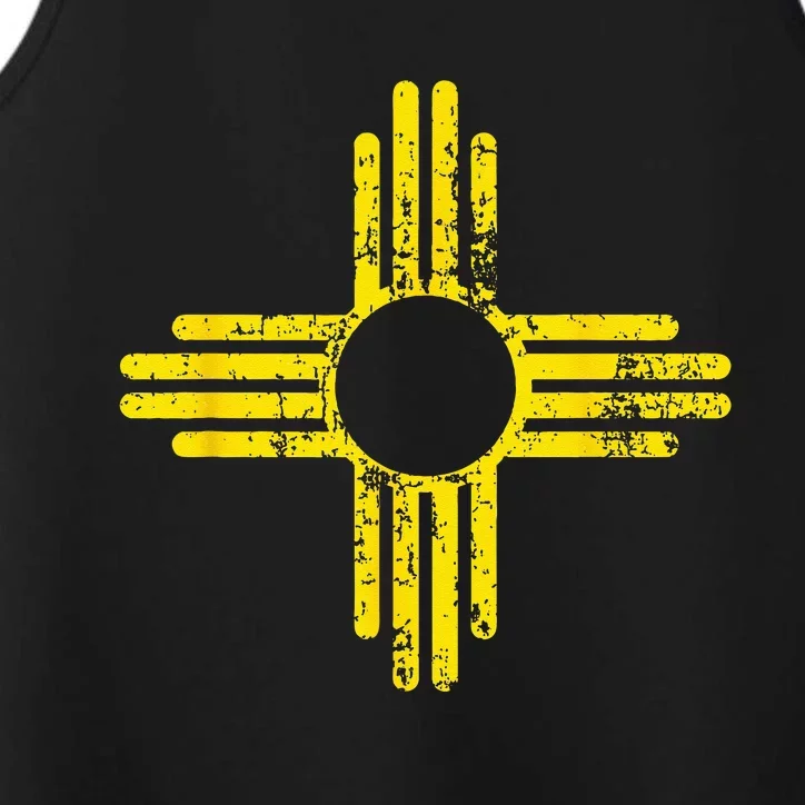 New Mexico Flag Distressed Yellow Zia Sun Alone Performance Tank