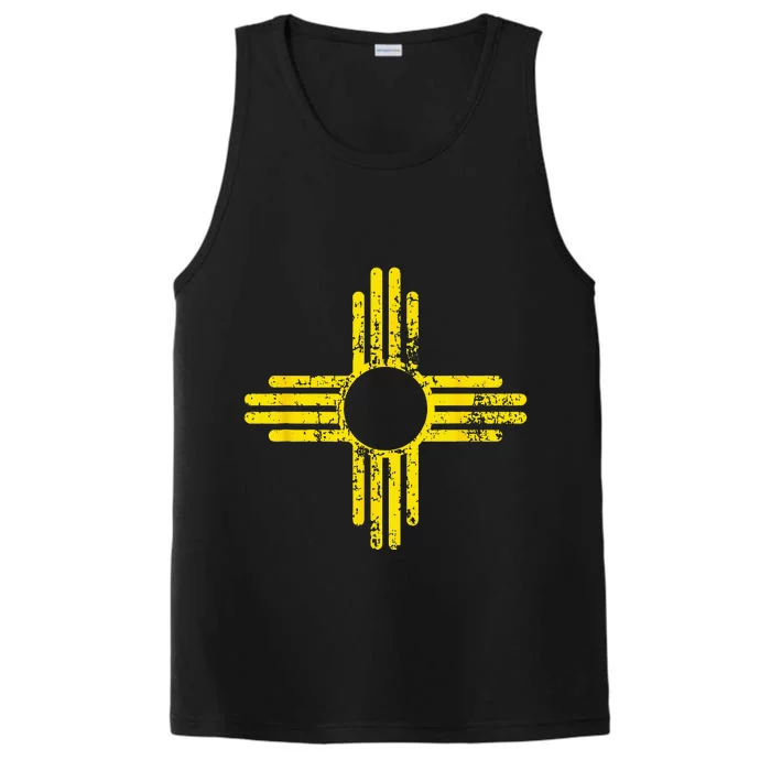 New Mexico Flag Distressed Yellow Zia Sun Alone Performance Tank