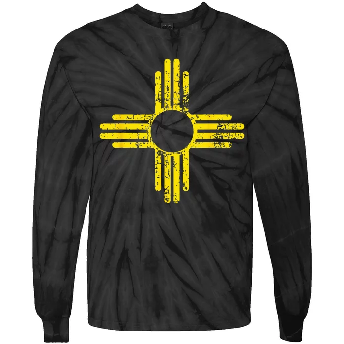 New Mexico Flag Distressed Yellow Zia Sun Alone Tie-Dye Long Sleeve Shirt