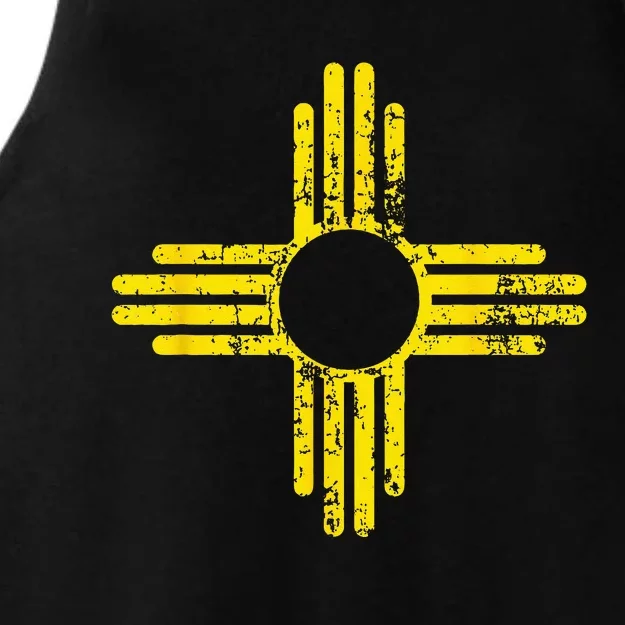 New Mexico Flag Distressed Yellow Zia Sun Alone Ladies Tri-Blend Wicking Tank