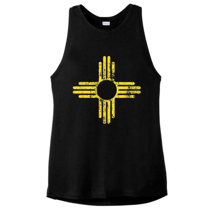 New Mexico Flag Distressed Yellow Zia Sun Alone Ladies Tri-Blend Wicking Tank