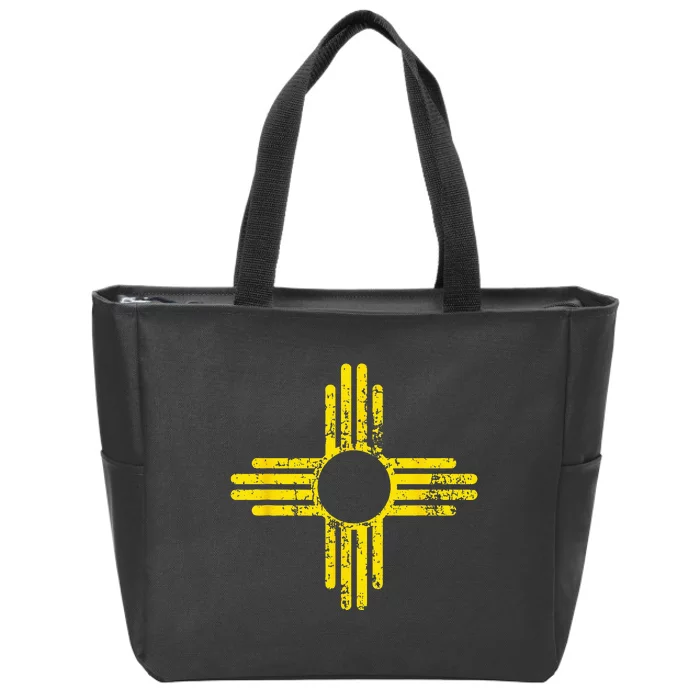 New Mexico Flag Distressed Yellow Zia Sun Alone Zip Tote Bag