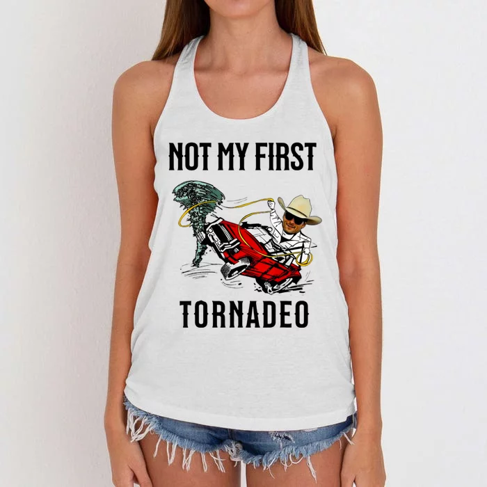 Not My First Tornadeo Not My First Tornado Meme Funny Women's Knotted Racerback Tank