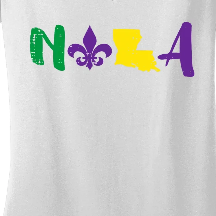 Nola Mardi Gras Jester New Orleans Louisiana Carnival Gift Women's V-Neck T-Shirt