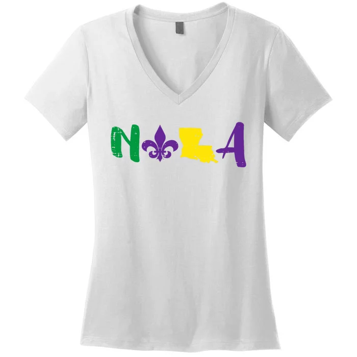 Nola Mardi Gras Jester New Orleans Louisiana Carnival Gift Women's V-Neck T-Shirt