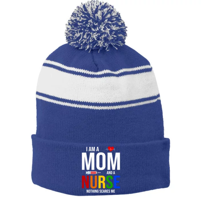 Nurse Mom Life Nurses Day Week Nursing Mother's Day Gift Stripe Pom Pom Beanie