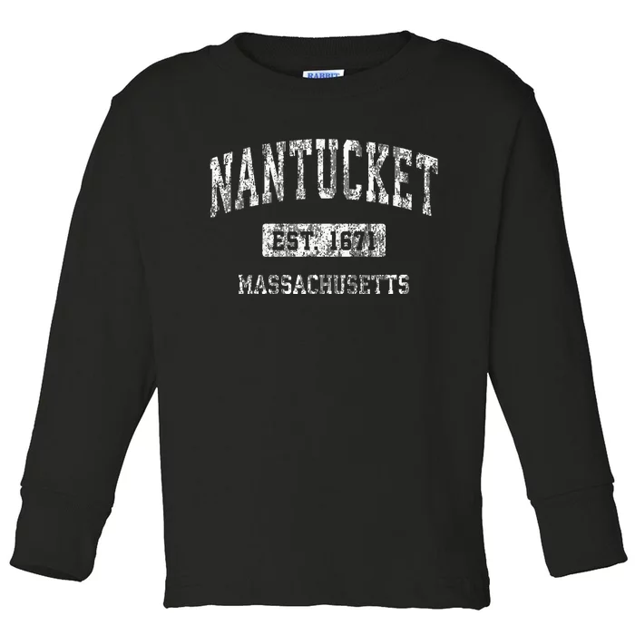 Nantucket Massachusetts Ma Vintage Sports Established Toddler Long Sleeve Shirt