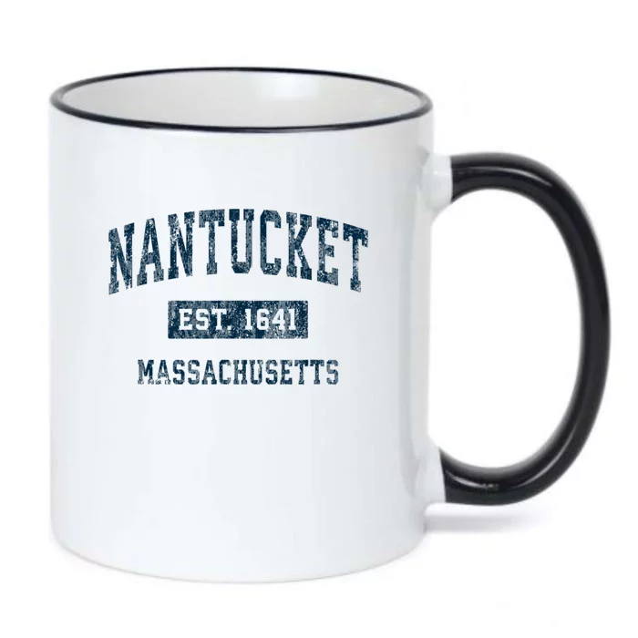 Nantucket Massachusetts MA Vintage Sports Design Navy Print Black Color Changing Mug