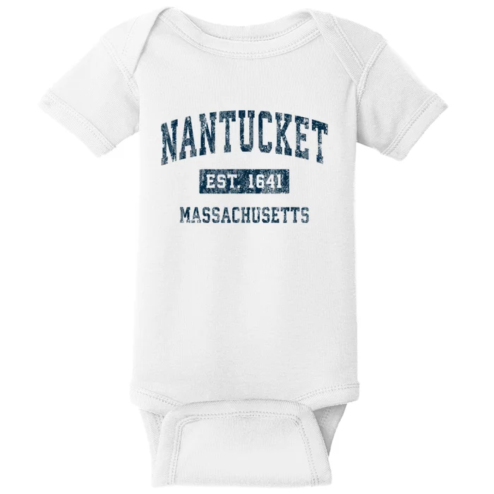 Nantucket Massachusetts MA Vintage Sports Design Navy Print Baby Bodysuit