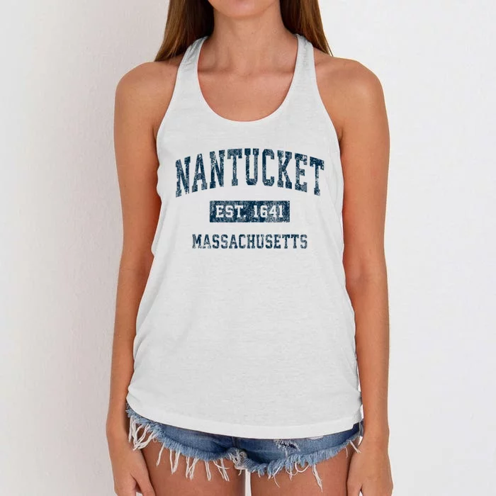 Nantucket Massachusetts MA Vintage Sports Design Navy Print Women's Knotted Racerback Tank