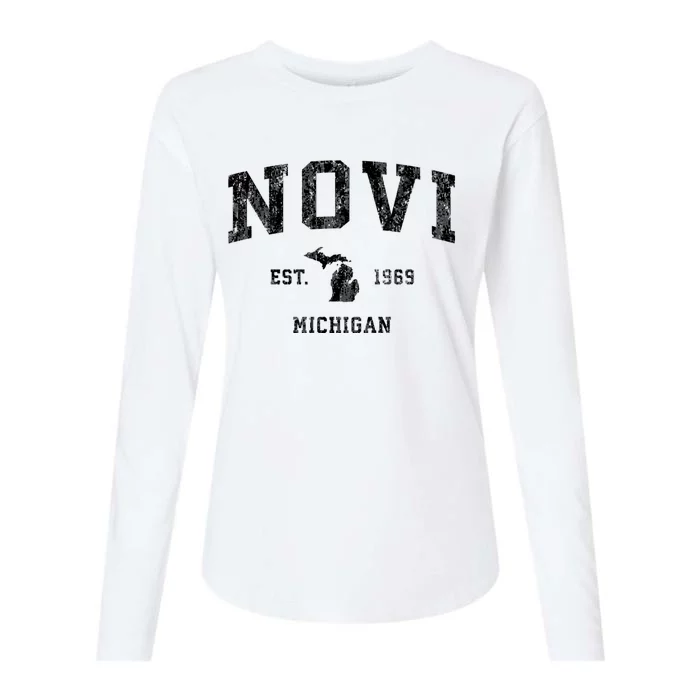 Novi Michigan Mi Vintage Athletic Sports Womens Cotton Relaxed Long Sleeve T-Shirt