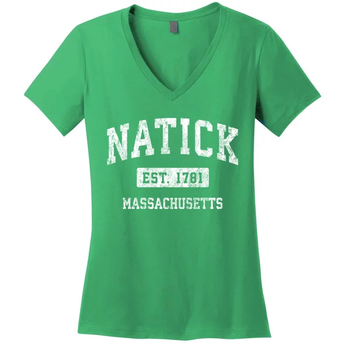 Natick Massachusetts Ma Vintage Established Sports Design Women's V-Neck T-Shirt