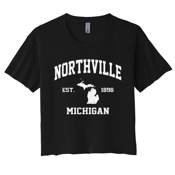 Northville Michigan MI Vintage State Athletic Style Women's Crop Top Tee