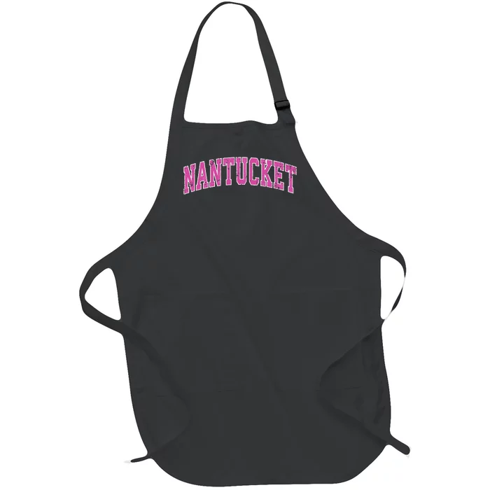 Nantucket Massachusetts MA Vintage Sports Design Pink Design Swea Full-Length Apron With Pocket