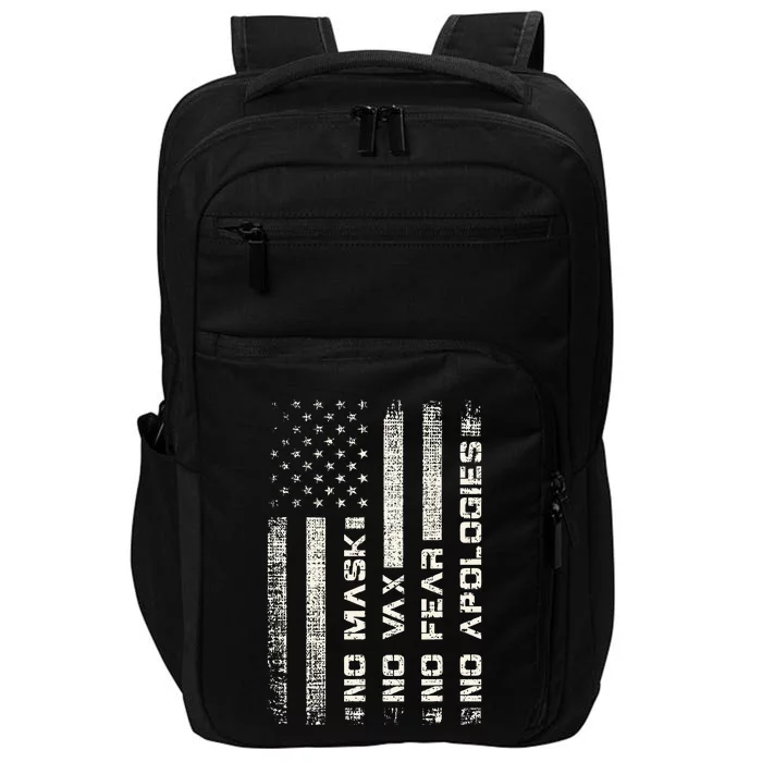 No Mask No Vax Apologies Anti Vaccine Usa Flag Impact Tech Backpack