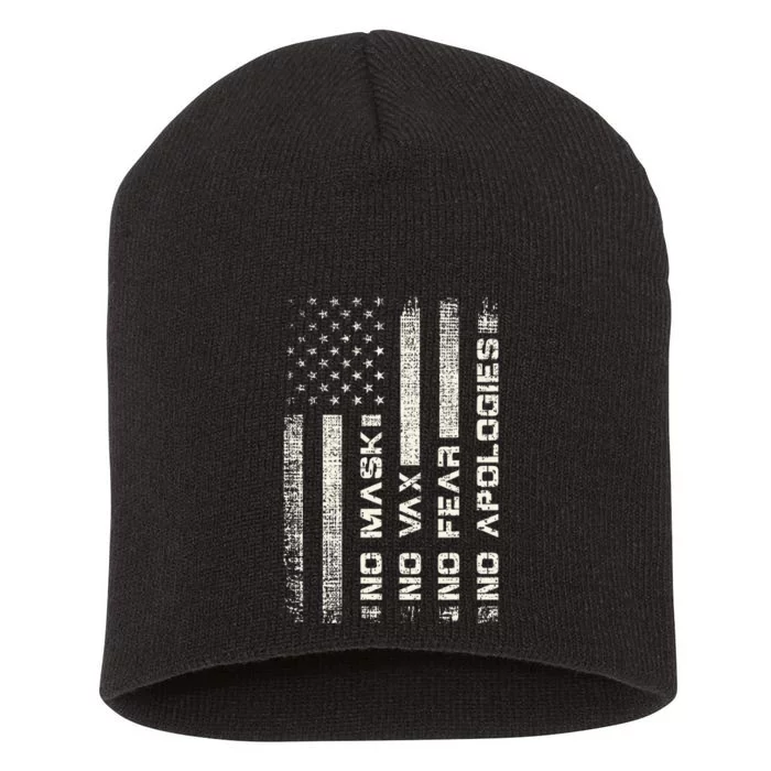 No Mask No Vax Apologies Anti Vaccine Usa Flag Short Acrylic Beanie